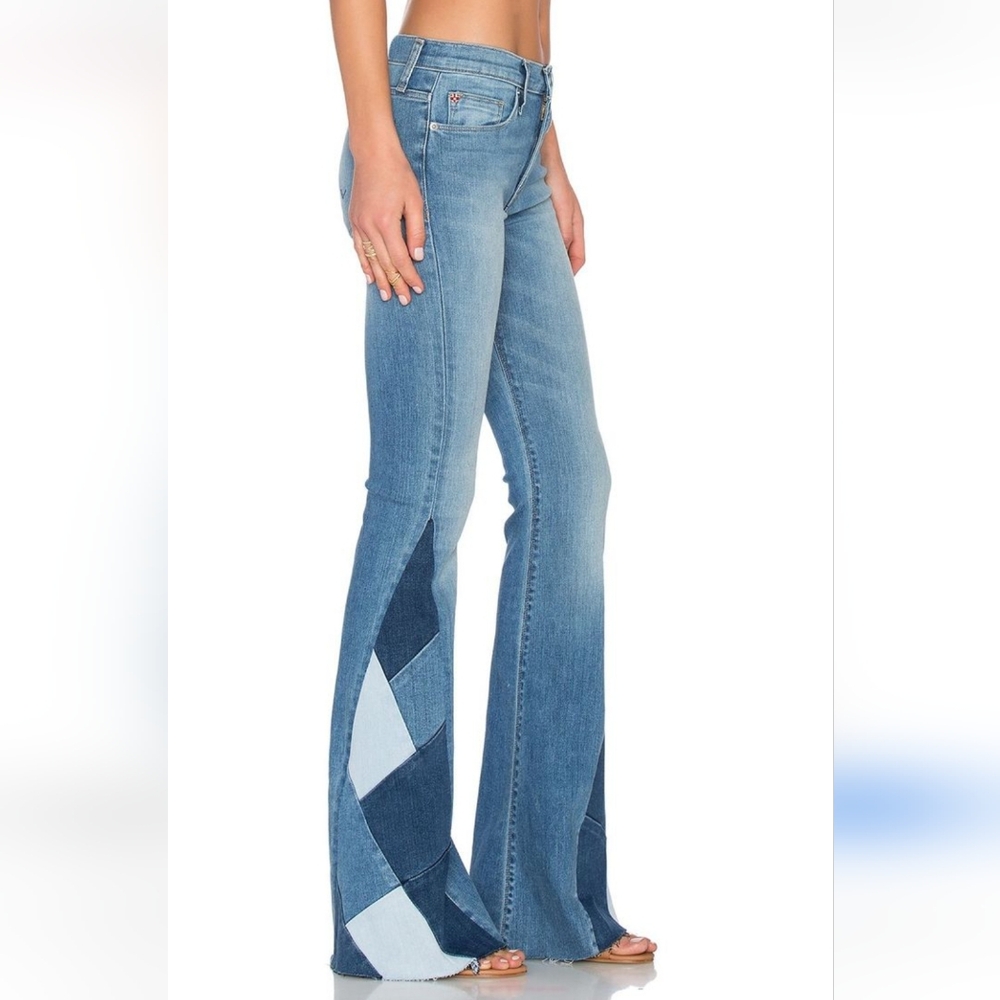 🆕️ Lola Jeans Cynthia Mid Rise Flare 4 Way Stretch Patchwork Denim Jeans
